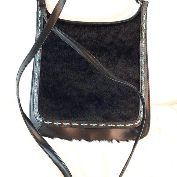 Medium Chic Blue and Black fur western Crossbody Bag for Everyday Use - Picture 6 of 14